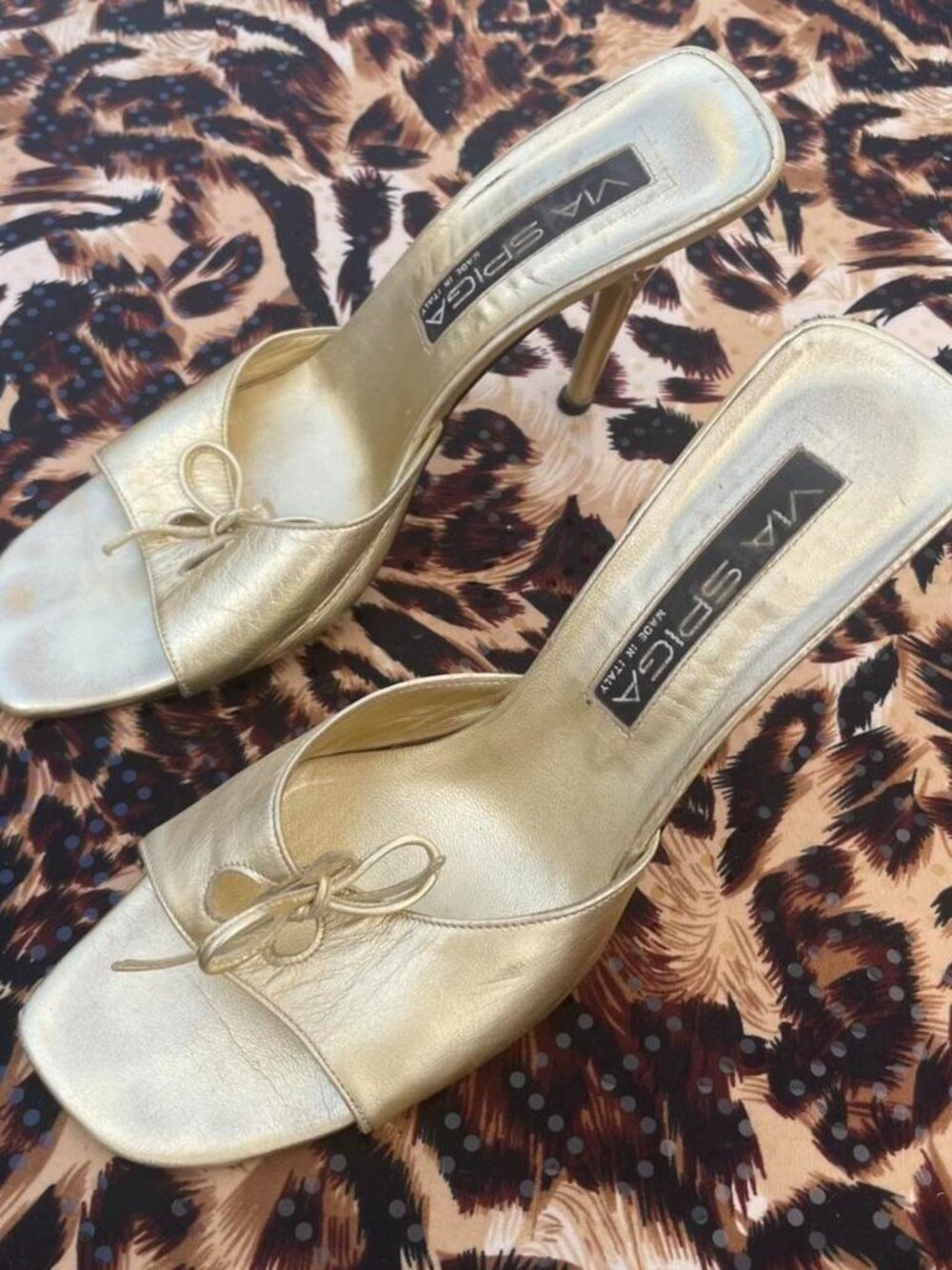 vintage golden kitten open toe heels